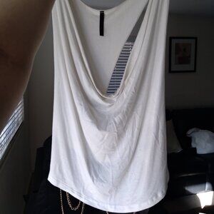 Vintage Y2K Shelly White Cowl Neck Backless Top with Gold Bronze Chain Size S